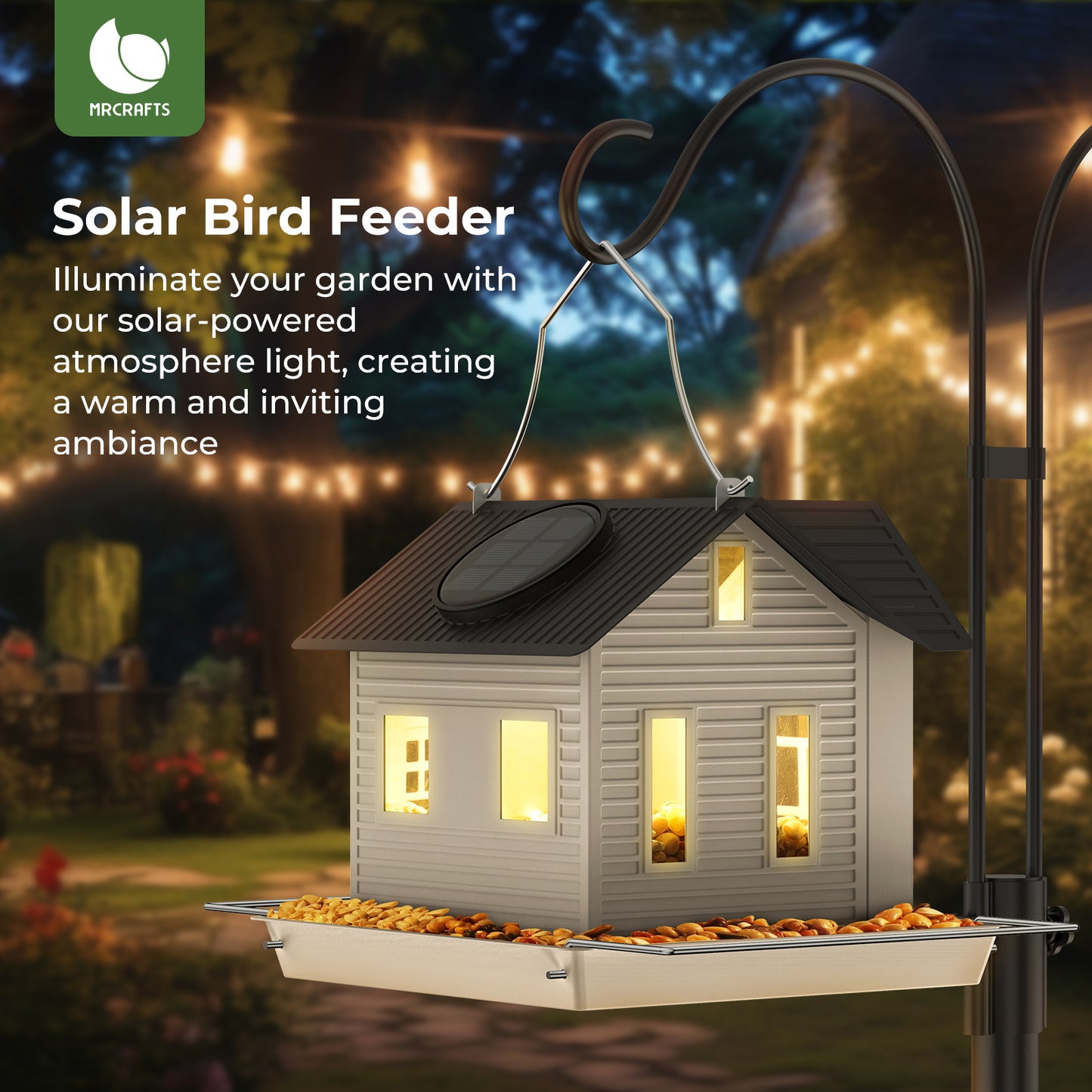 Solar Bird Feeder for Outside Hanging, Metal Solar Bird Feeders, Wild Bird Feeder House for Cardinals, Finches, Chickadees, Large Capacity, Weatherproof and Durable
