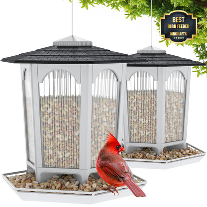 MrCrafts 2 Pack Hanging Bird Feeders for Outdoors, Wild Bird Feeders for Outside, Zen Pagoda Garden Design Fun Installation Bird Feeders, Ideal Bird Watching Gift for Christmas, Birthday(2 pcs