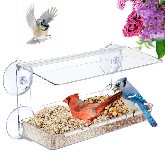 Window Bird Feeder with Strong Suction Cups, Clear Window Bird feeders for Viewing, Bird Feeders for Outdoors Outside, Fits for Cardinals, Finches, Chickadees etc, Unique Gift